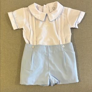White and Light Blue Outfit with Cross Embroidery